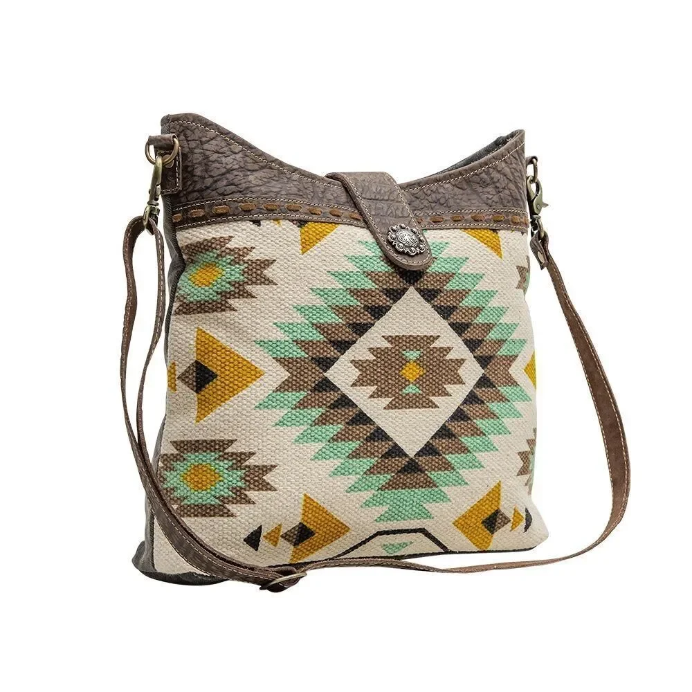 Myra Bag Handmade Bibarel Shoulder Bag Upcycled Canvas & Cowhide Leather